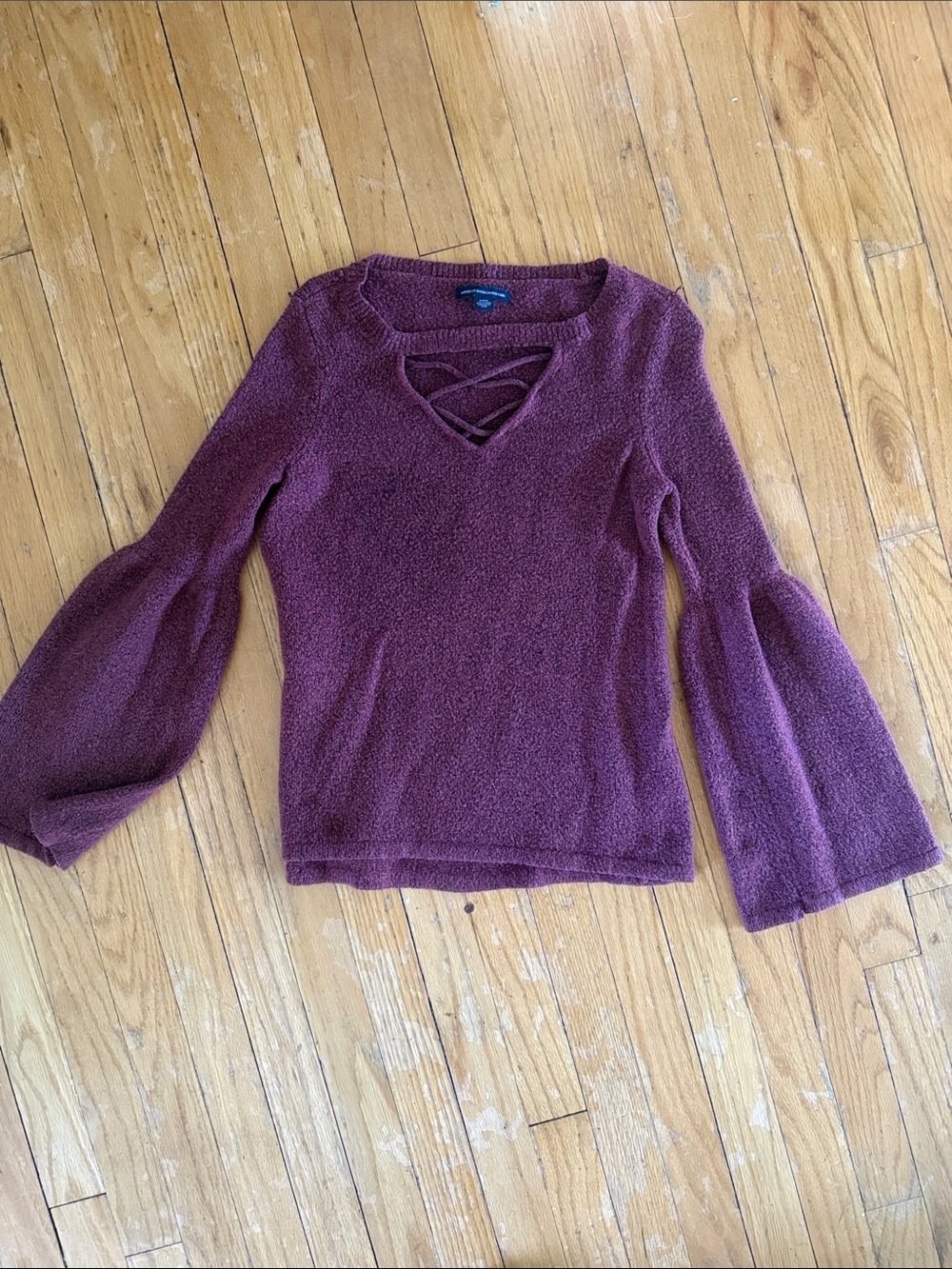 American Eagle Outfitters Plum Crisscross Bell Sleeve Sweater Top